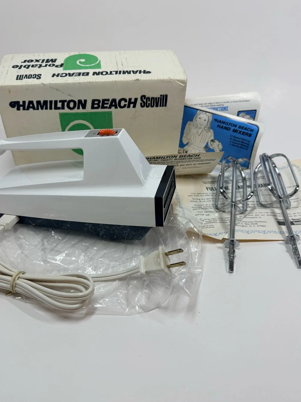 Vintage Hamilton Beach Scovill Hand mixer new in box white